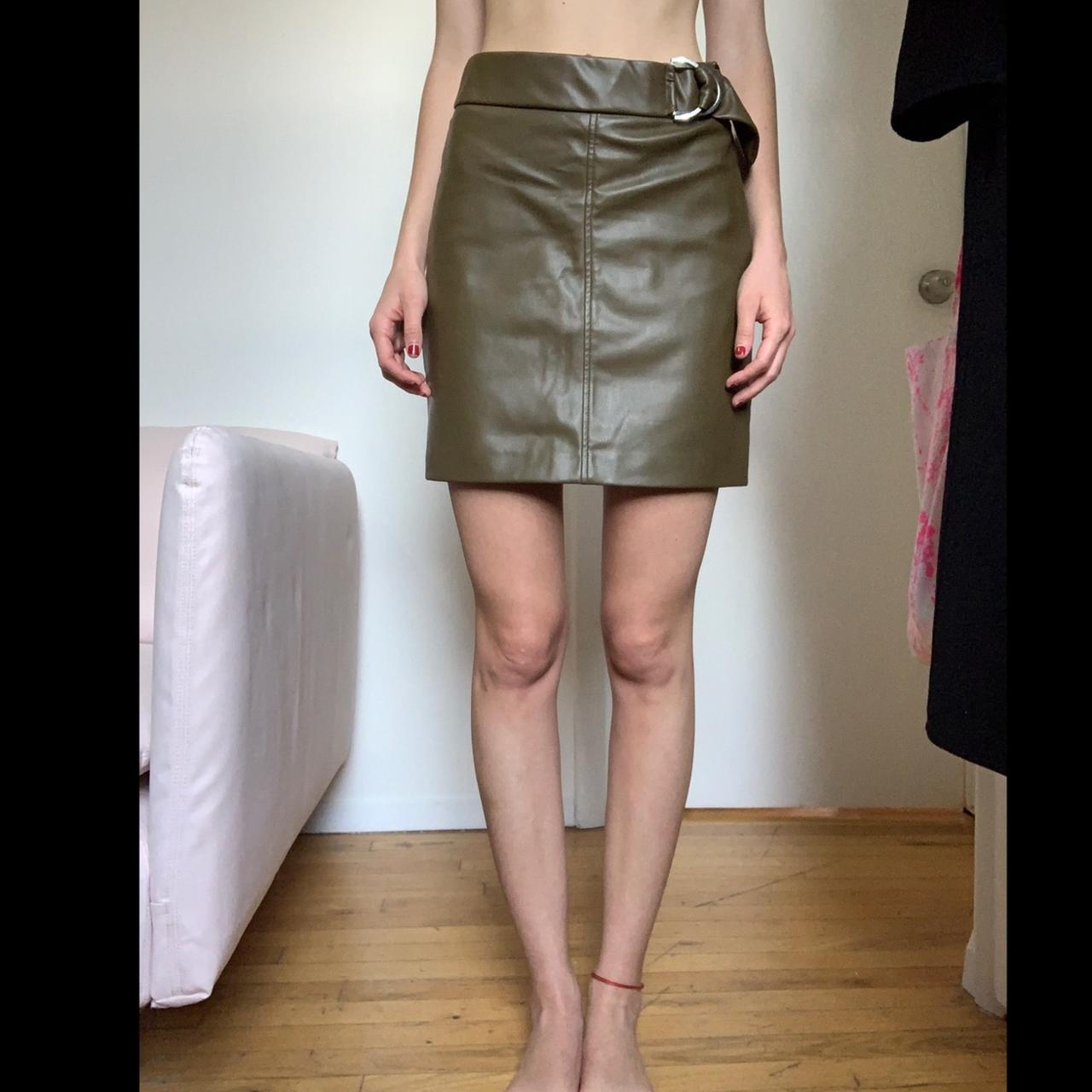 HOT Mini Skirt Green Faux Leather Skirt Zara Zara Olive Green