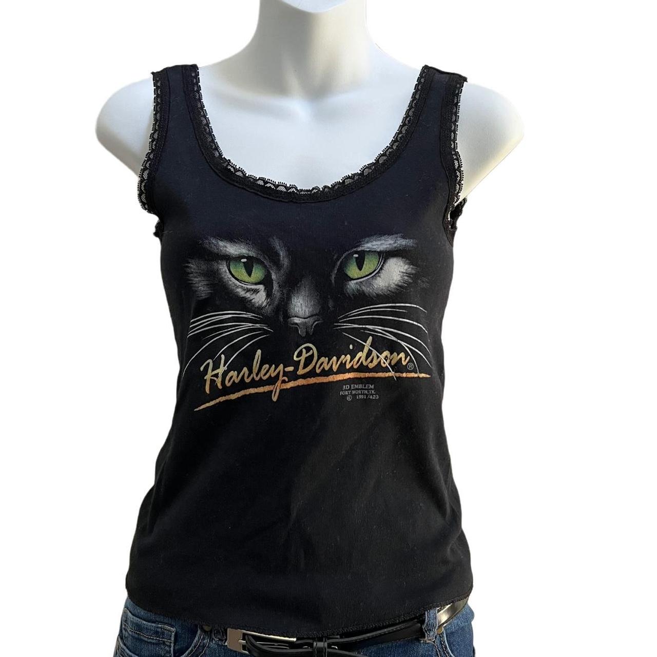 VINTAGE RARE 90s Harley Davidson black cat tank top... Depop