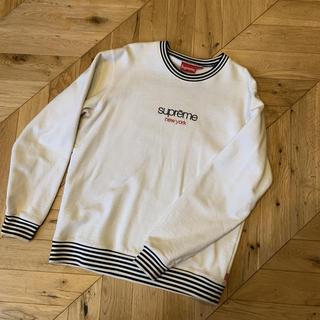 Supreme classic logo striped rib clearance crewneck