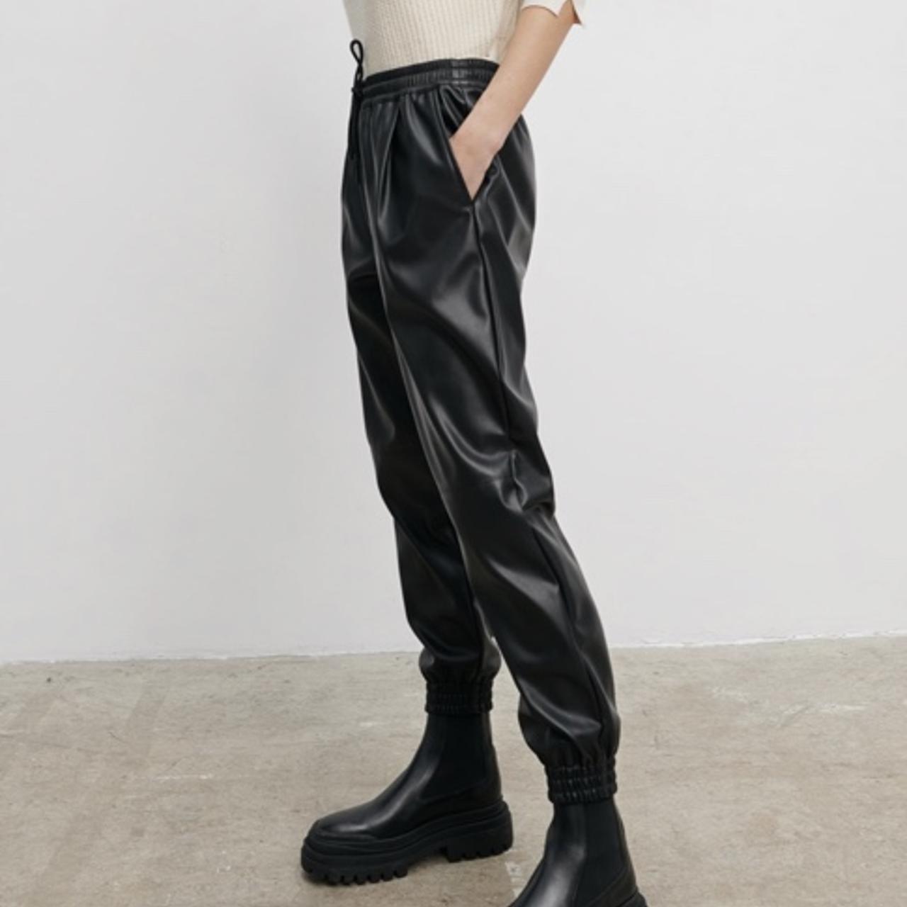 Zara black faux leather trousers, jogger style