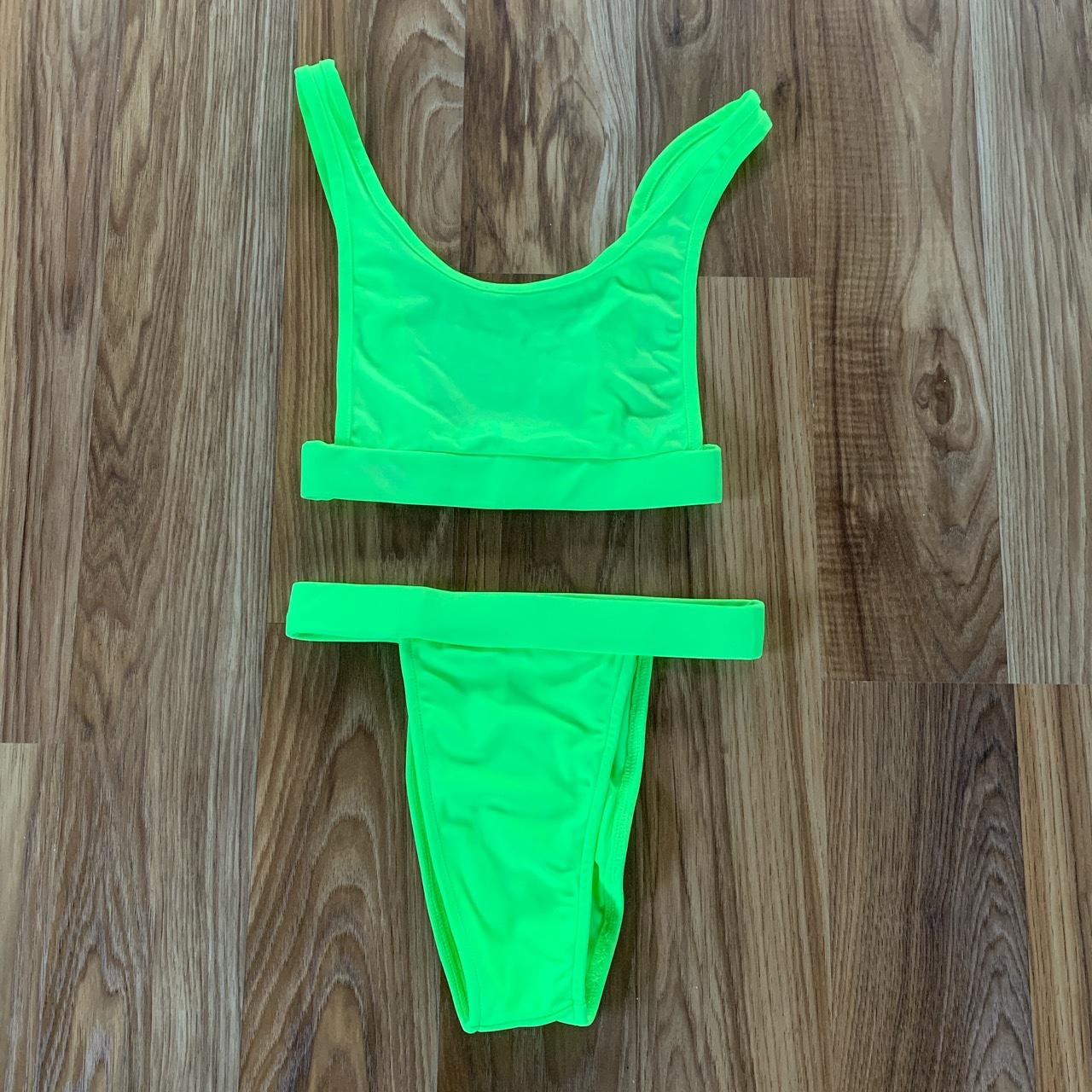 Pretty Little Thing bikini. Neon green. Size 4. Fits... Depop