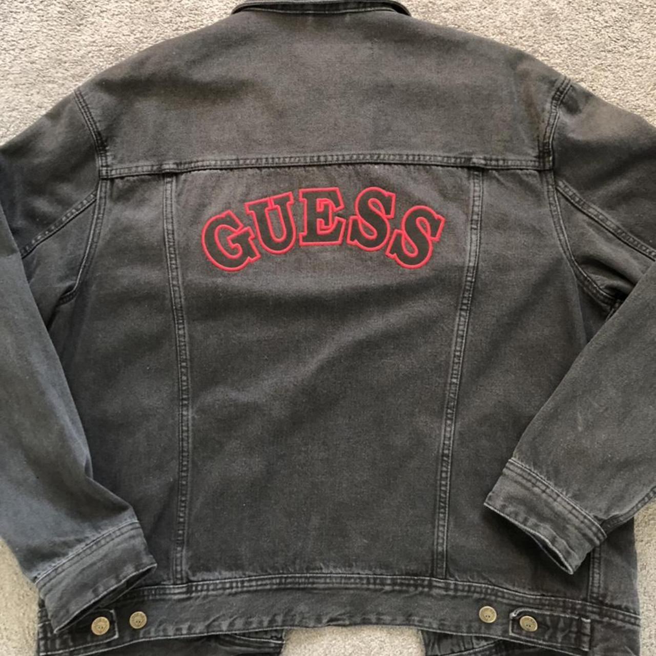 GUESS Black Distressed Denim Jacket. GUESS Print On... Depop