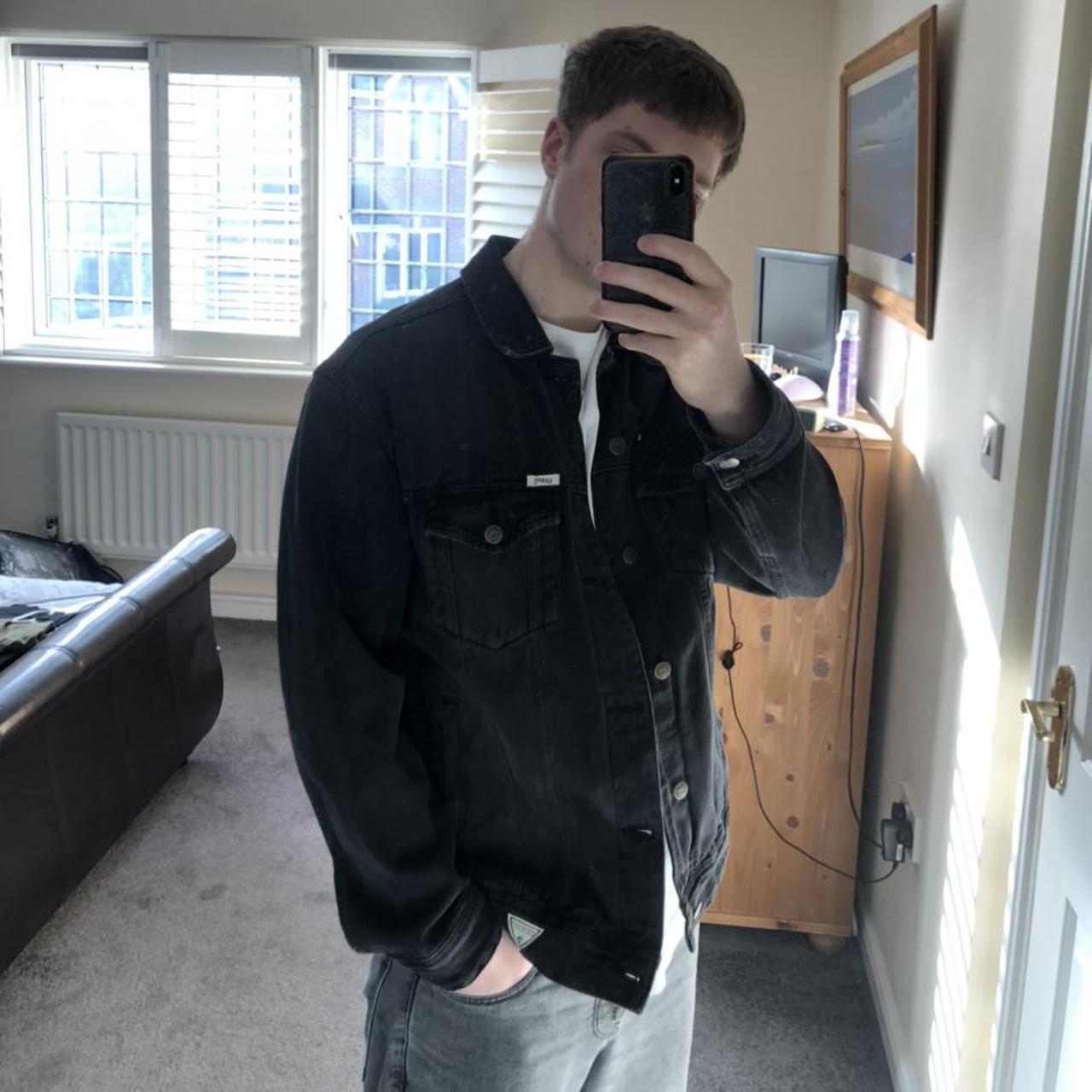 GUESS Black Distressed Denim Jacket. GUESS Print On... Depop