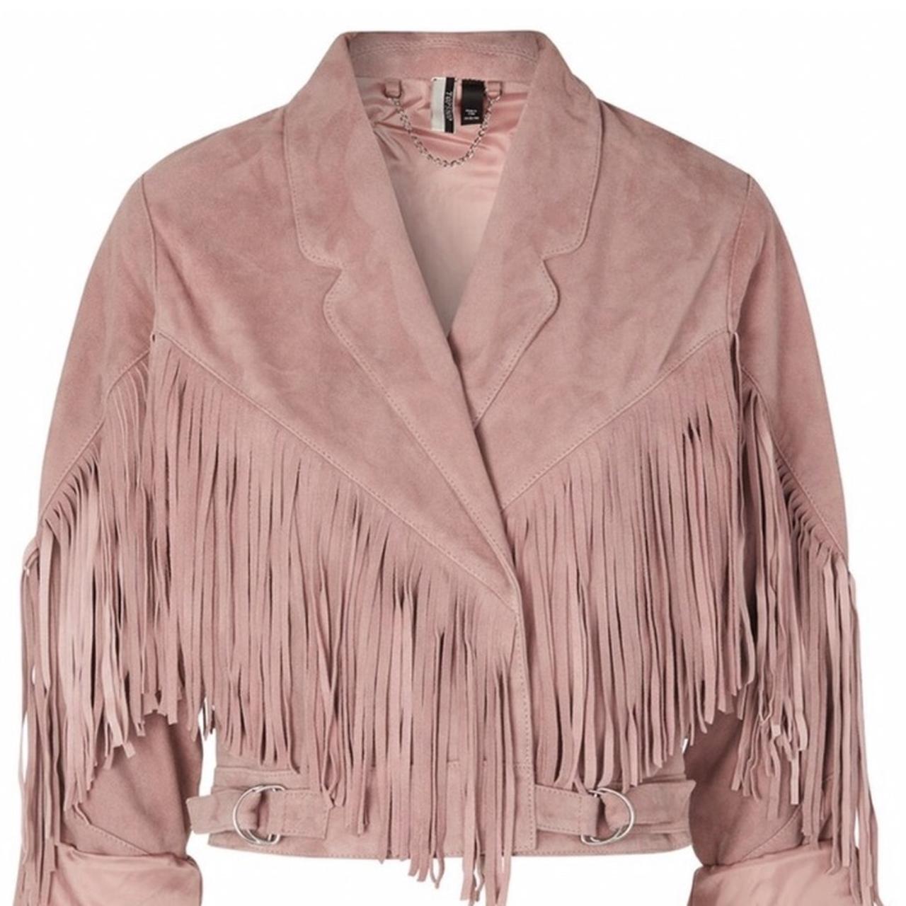 Pink suede leather fringe jacket RPR 225 really. Depop