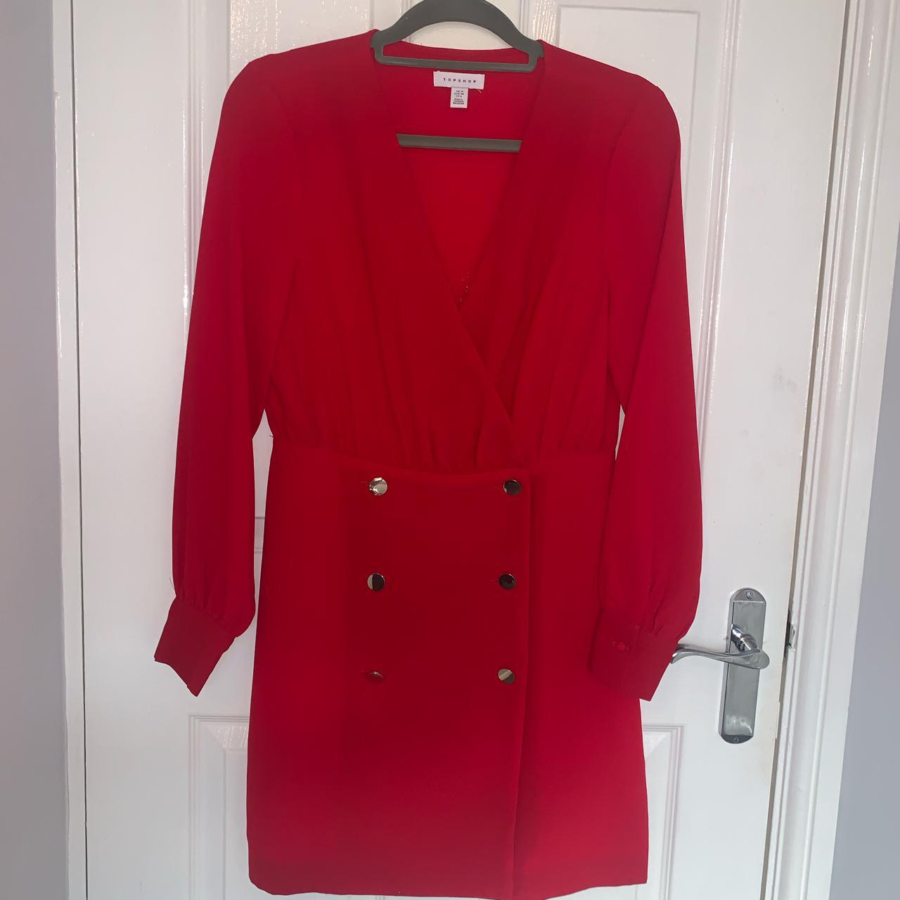 red gold button detail blazer dress Miss Circle Women's Delia Burgundy Blazer Dress with Pleated Detail main image 0
