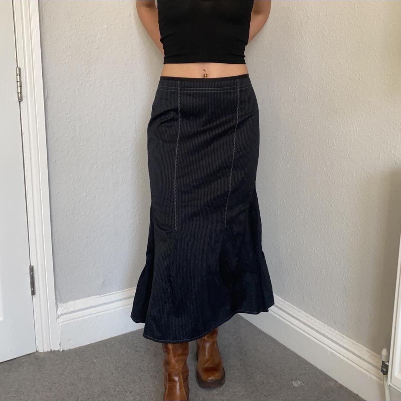 Archive style black pinstripe maxi skirt with... - Depop