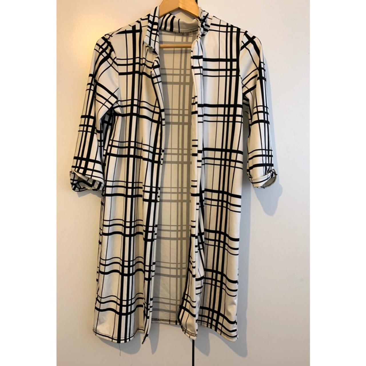 Black White Checked Print Duster Jacket. Swipe