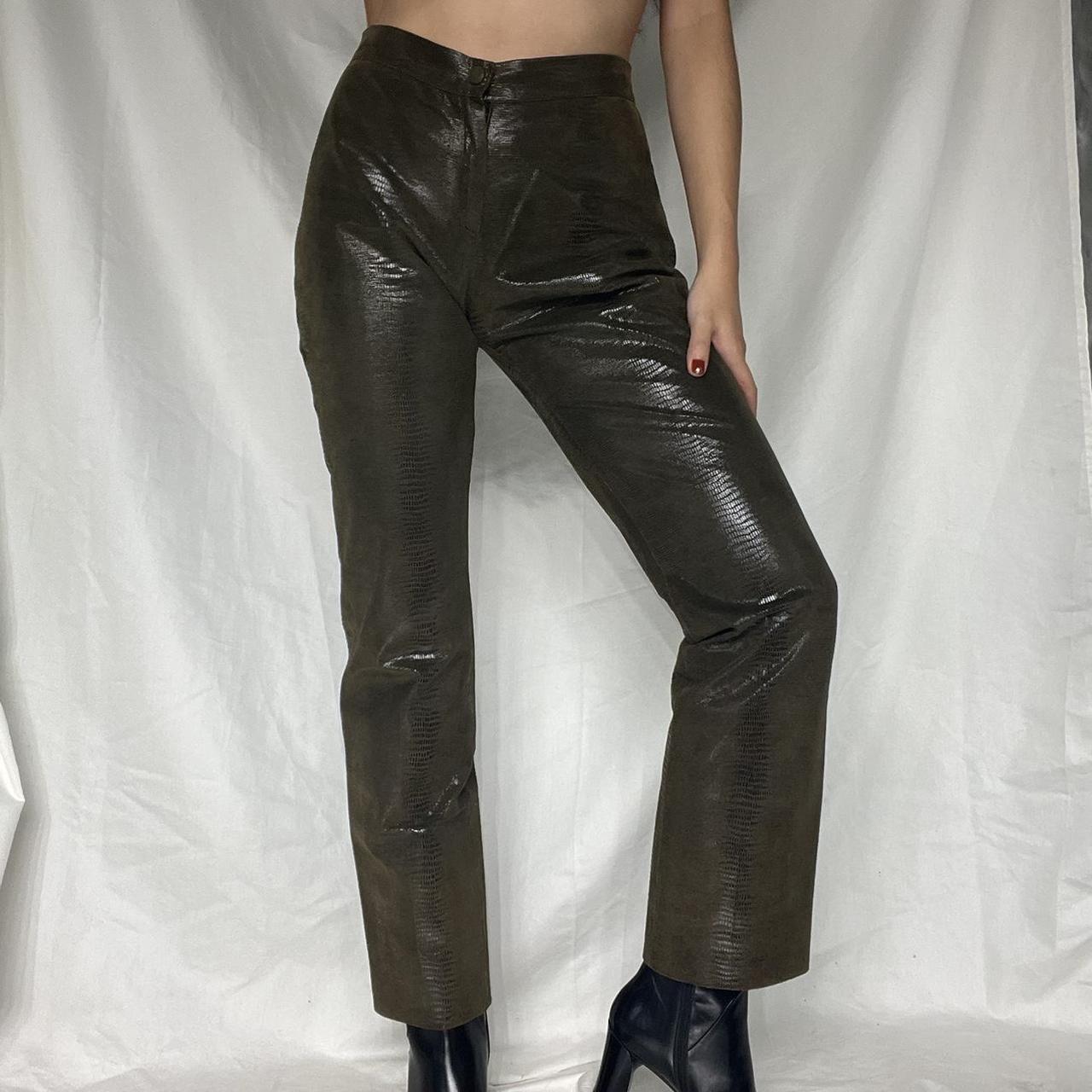 dark green, straight leg faux leather pants - Depop