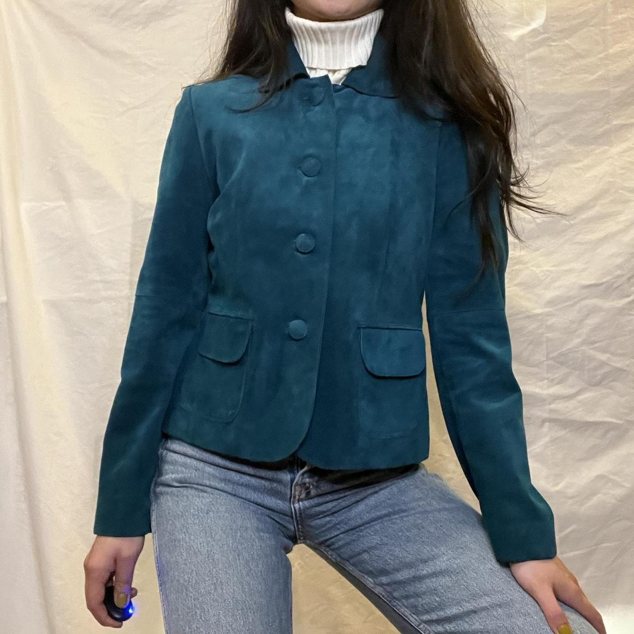 Vintage teal suede leather jacket from Ann Taylor... - Depop