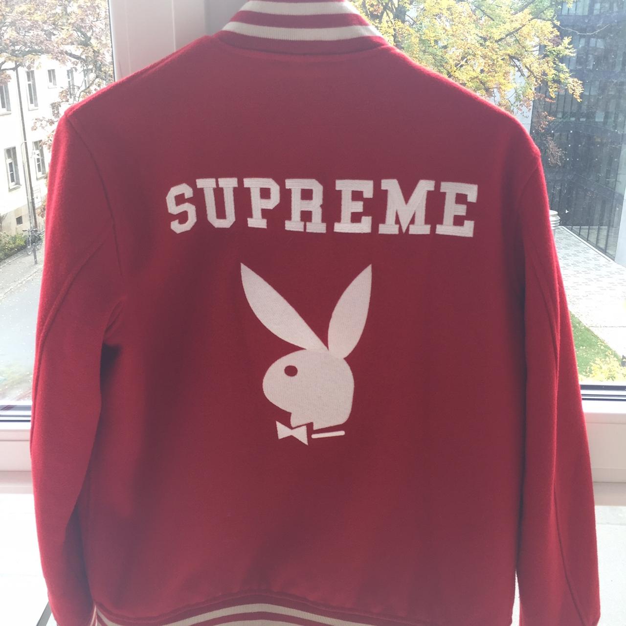 Supreme x Playboy College Jacket condition - Depop