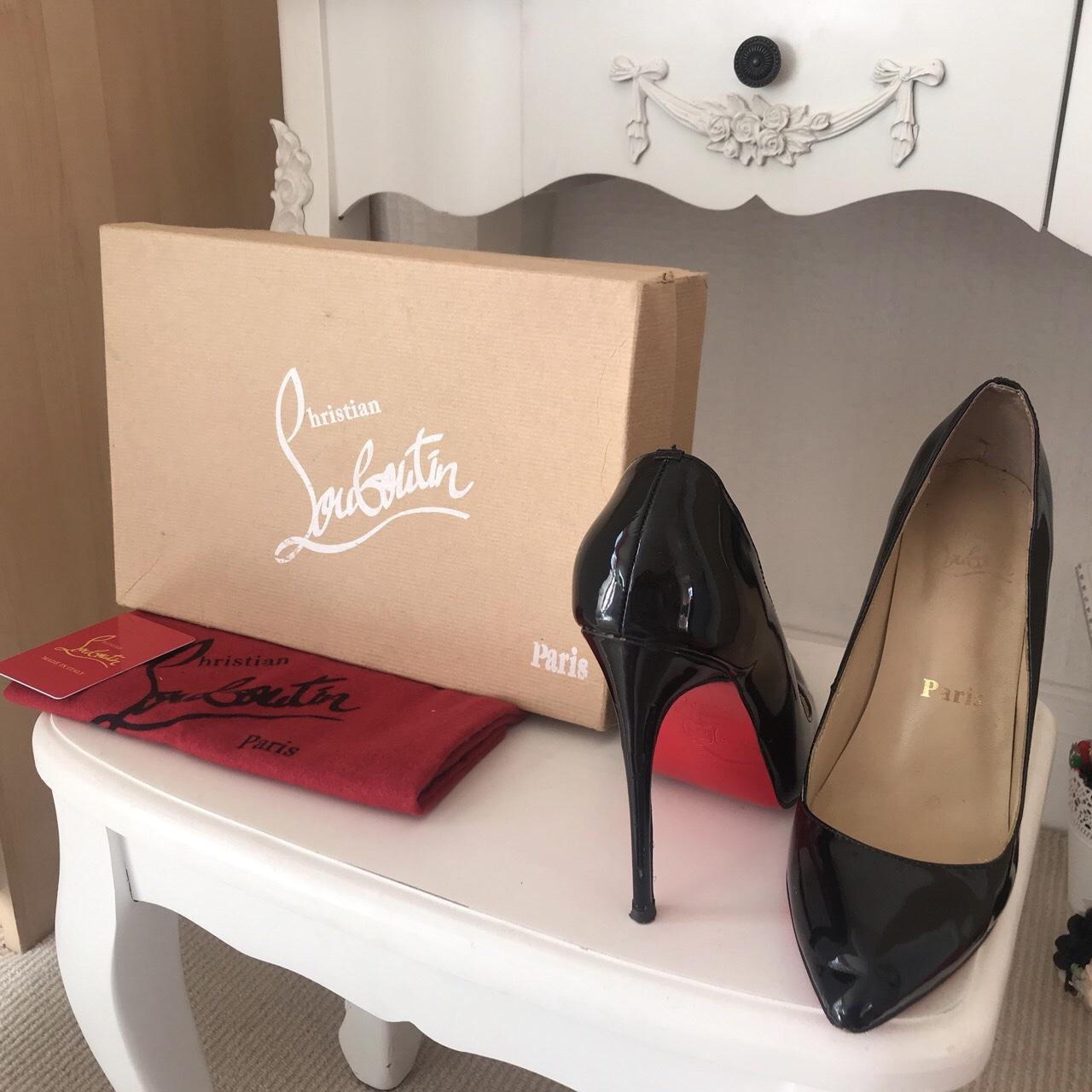 Christian Louboutin red sole black patent so kate... - Depop
