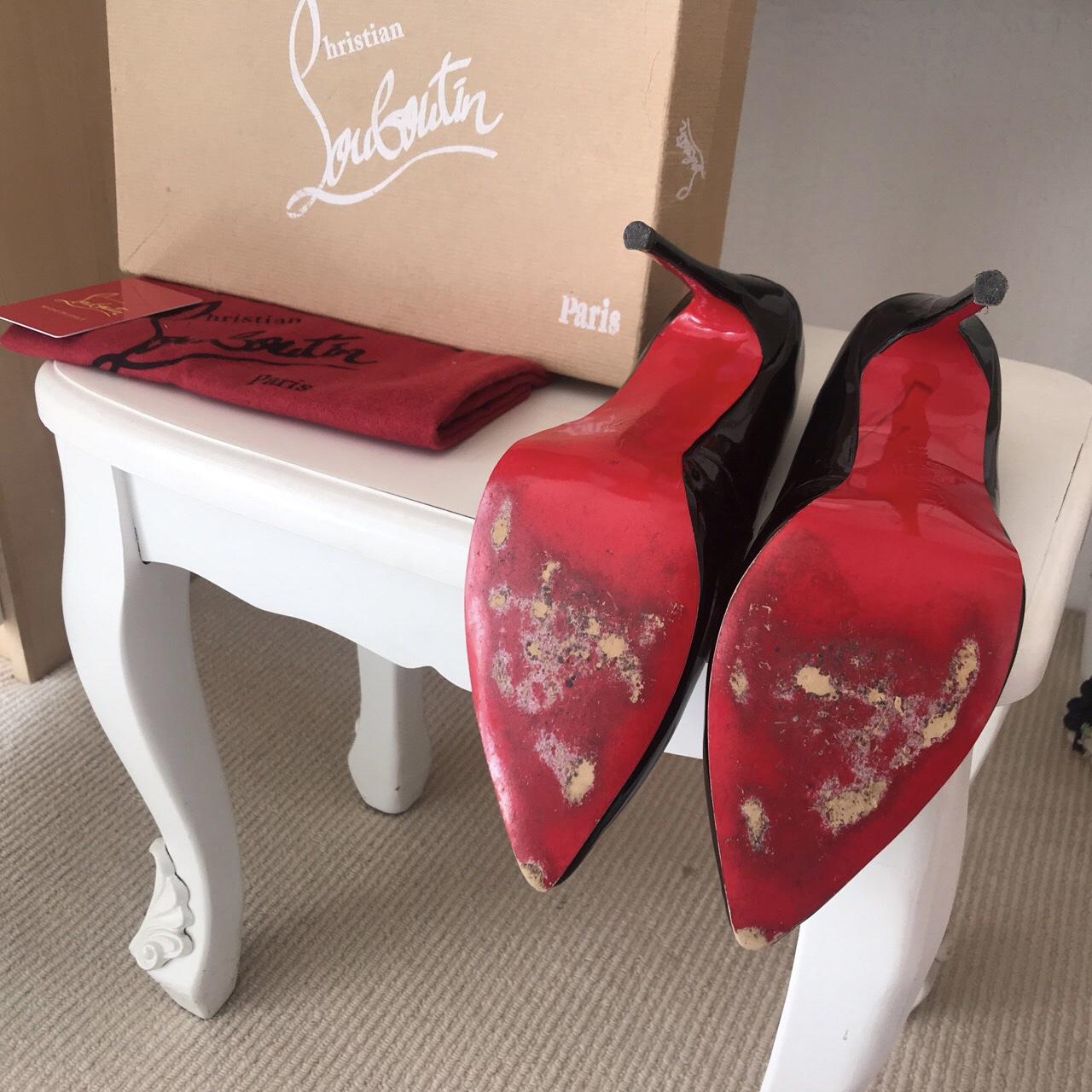 Christian Louboutin red sole black patent so kate... - Depop