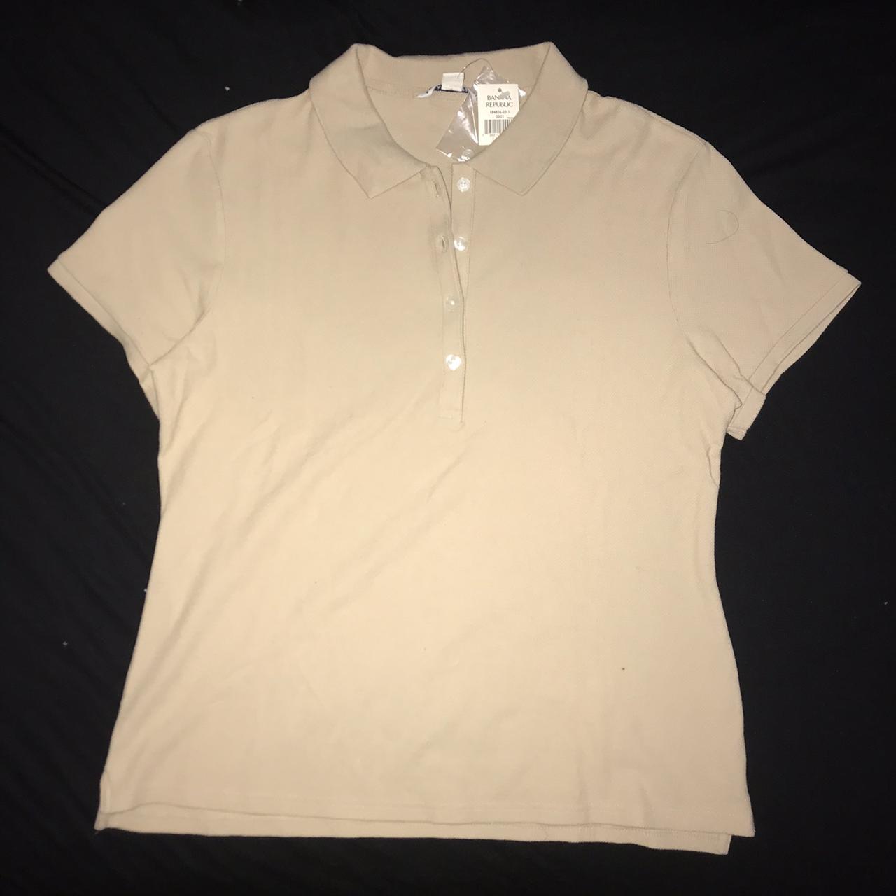 plain tan banana republic womens knit polo - never... - Depop