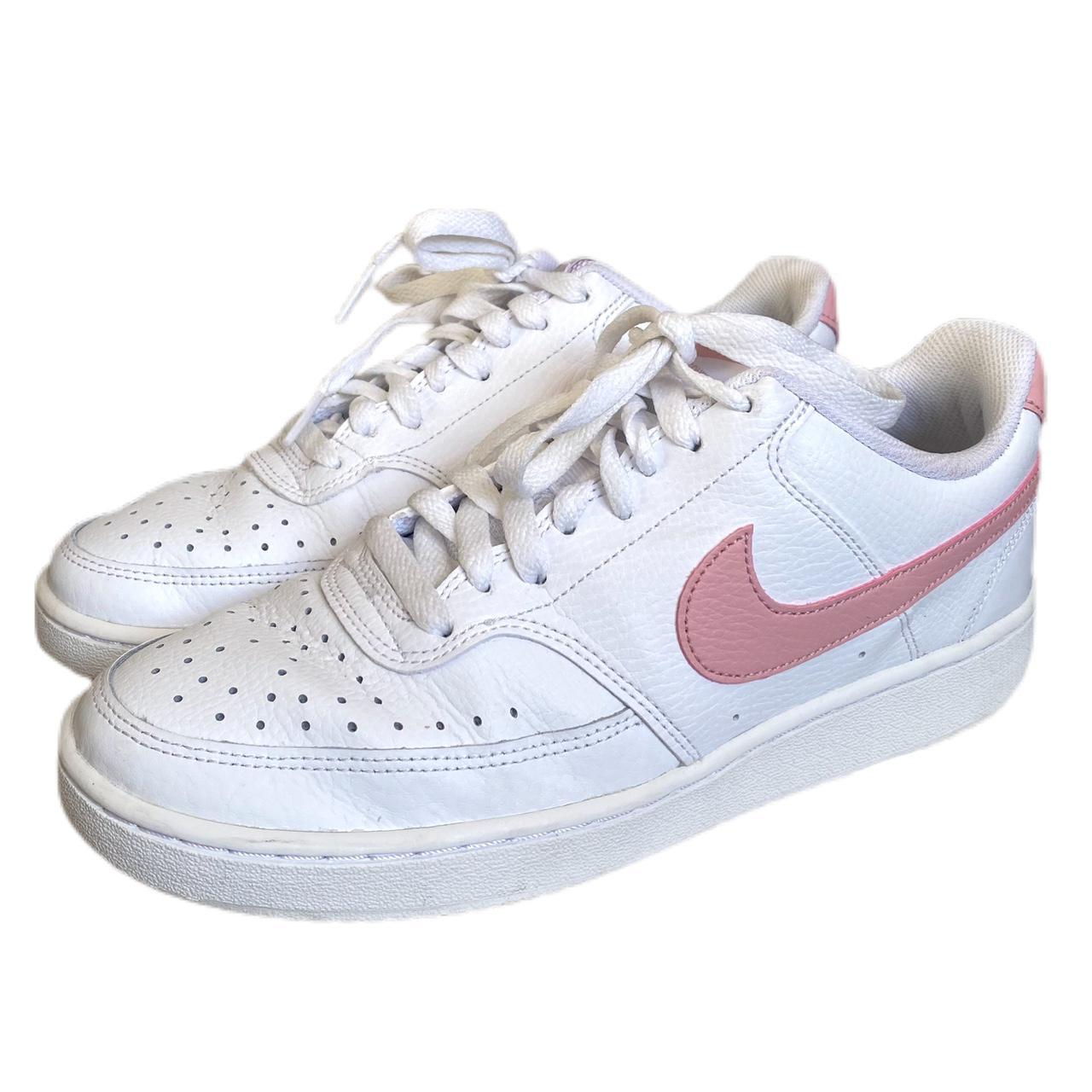 Women’s Nike Court Vision Low in White/Pink... - Depop