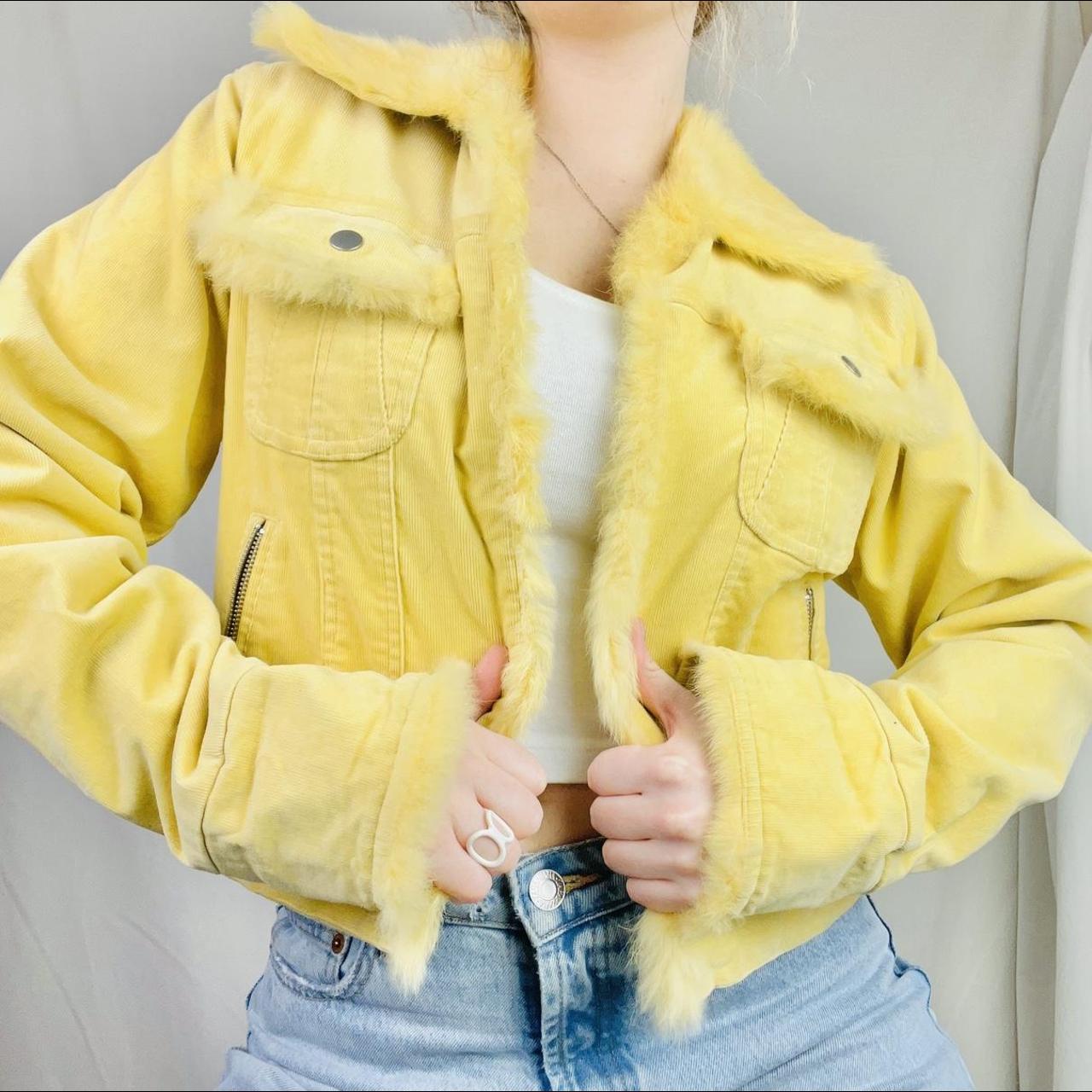 topshop yellow fur trim coat