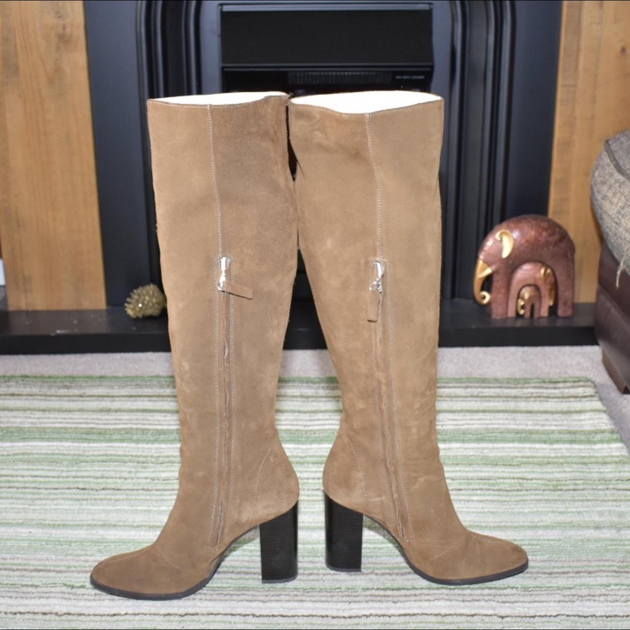 Zara Basic tan suede knee-high boots, size 40,... - Depop