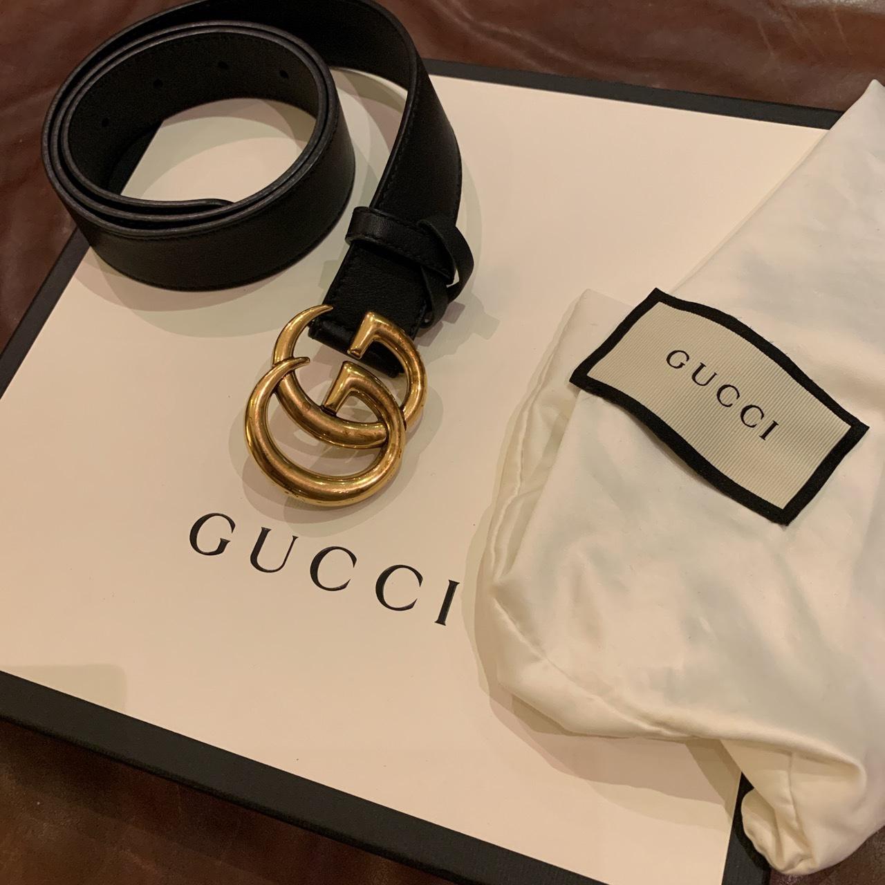 Authentic silver gucci belt Black, thick, leather - Depop