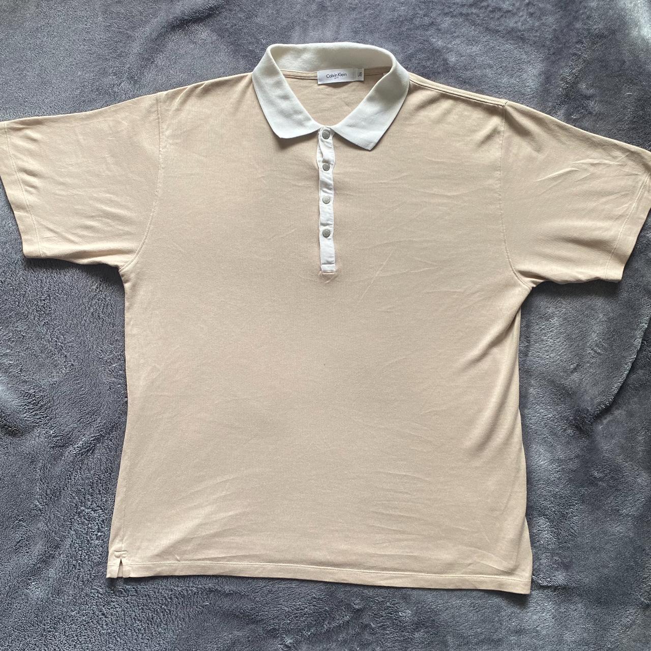 Calvin Klein Men's Cream and Tan Polo-shirts | Depop