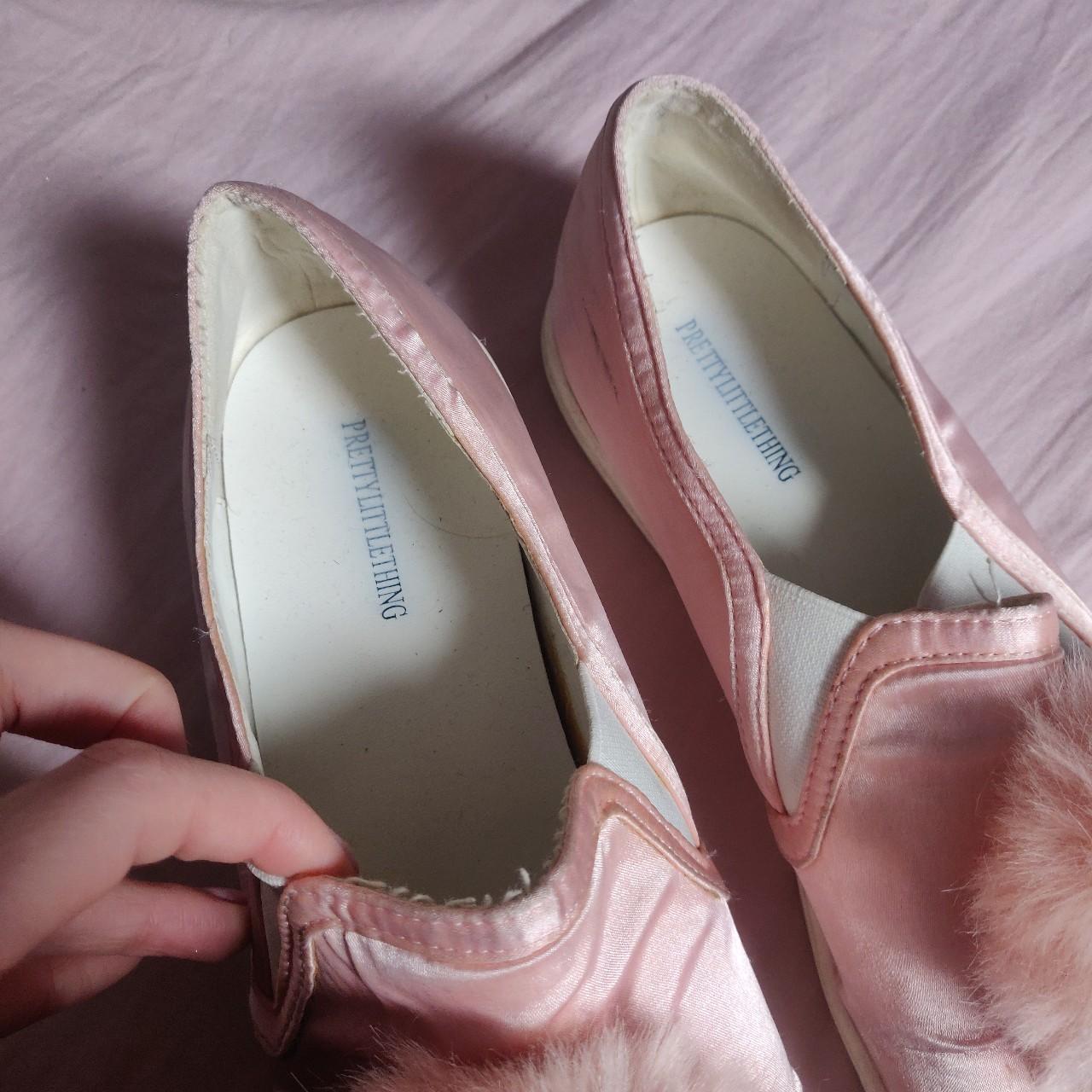 CUTE POM POM LOAFERS PINK SATIN CASUAL FLATS WHITE... Depop