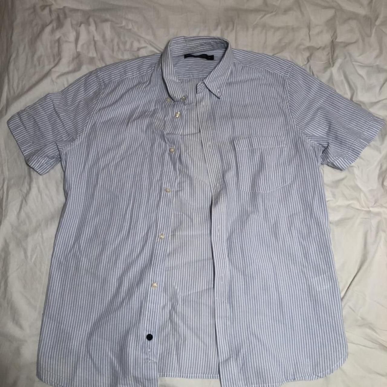 French connection blue striped shirt short sleeve.... - Depop