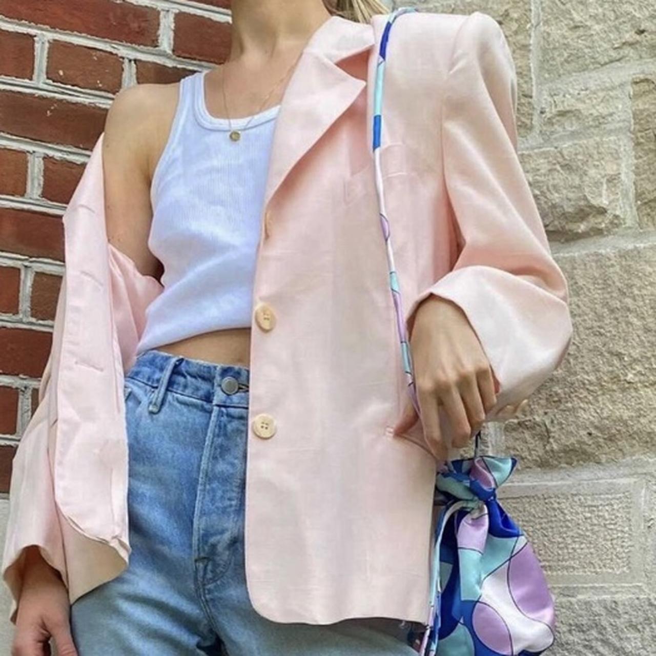 American Vintage Women's Pink and White Jacket | Depop