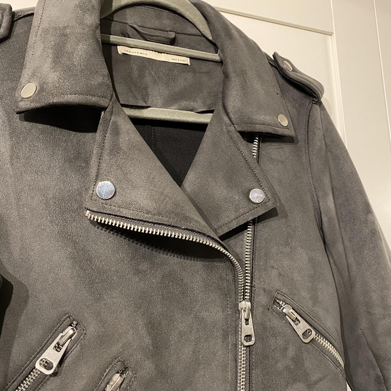 Grey suede cropped biker jacket Just like new Worn... - Depop