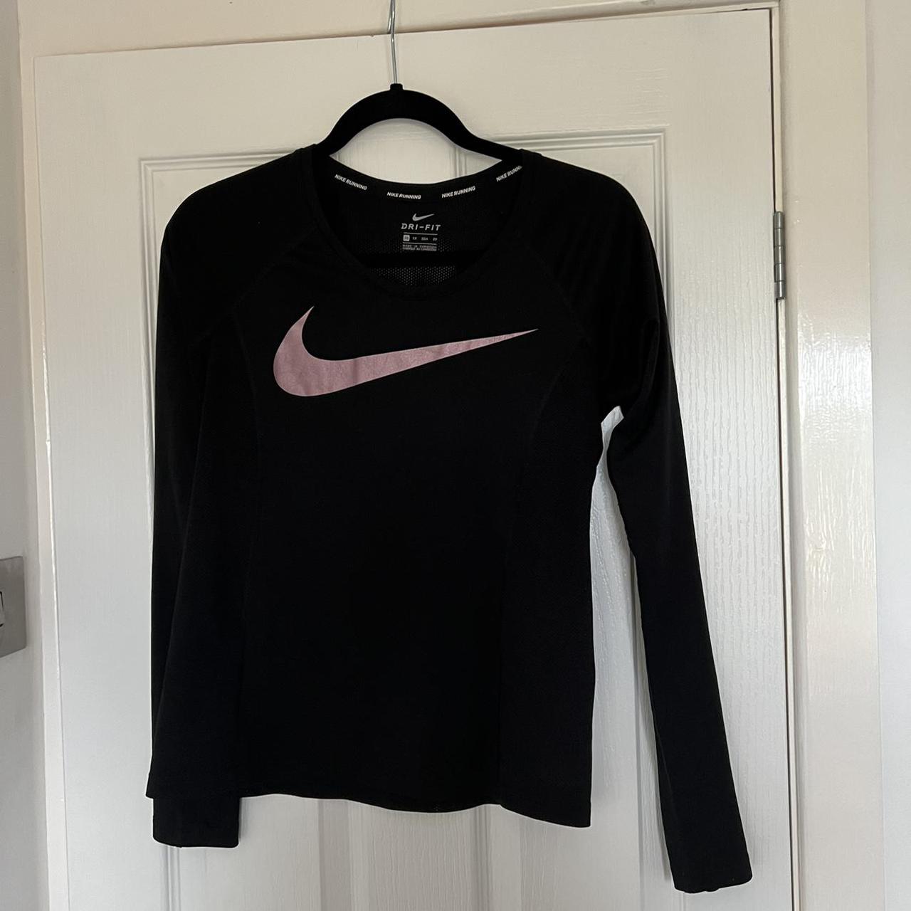 Nike running dry fit long sleeve black and pink gym... - Depop