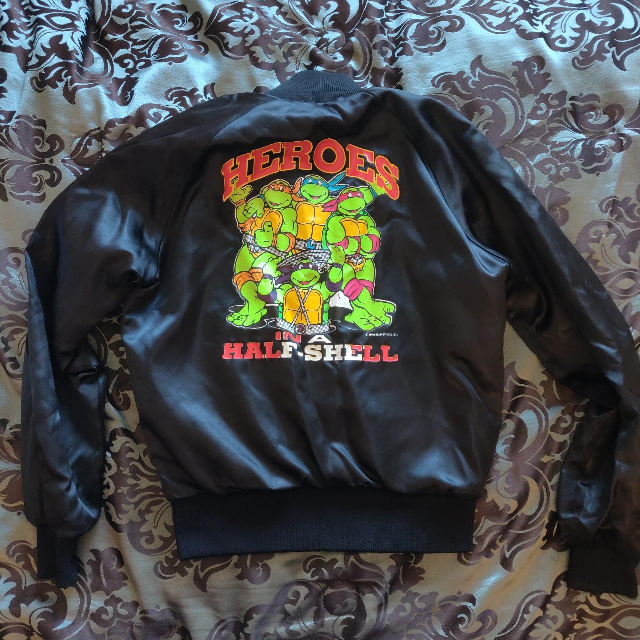 Vintage 90s Teenage Mutant Ninja Turtles Jacket / Black Satin Track Jacket  / 90s Cartoon Shirt / Lightweight Jacket 