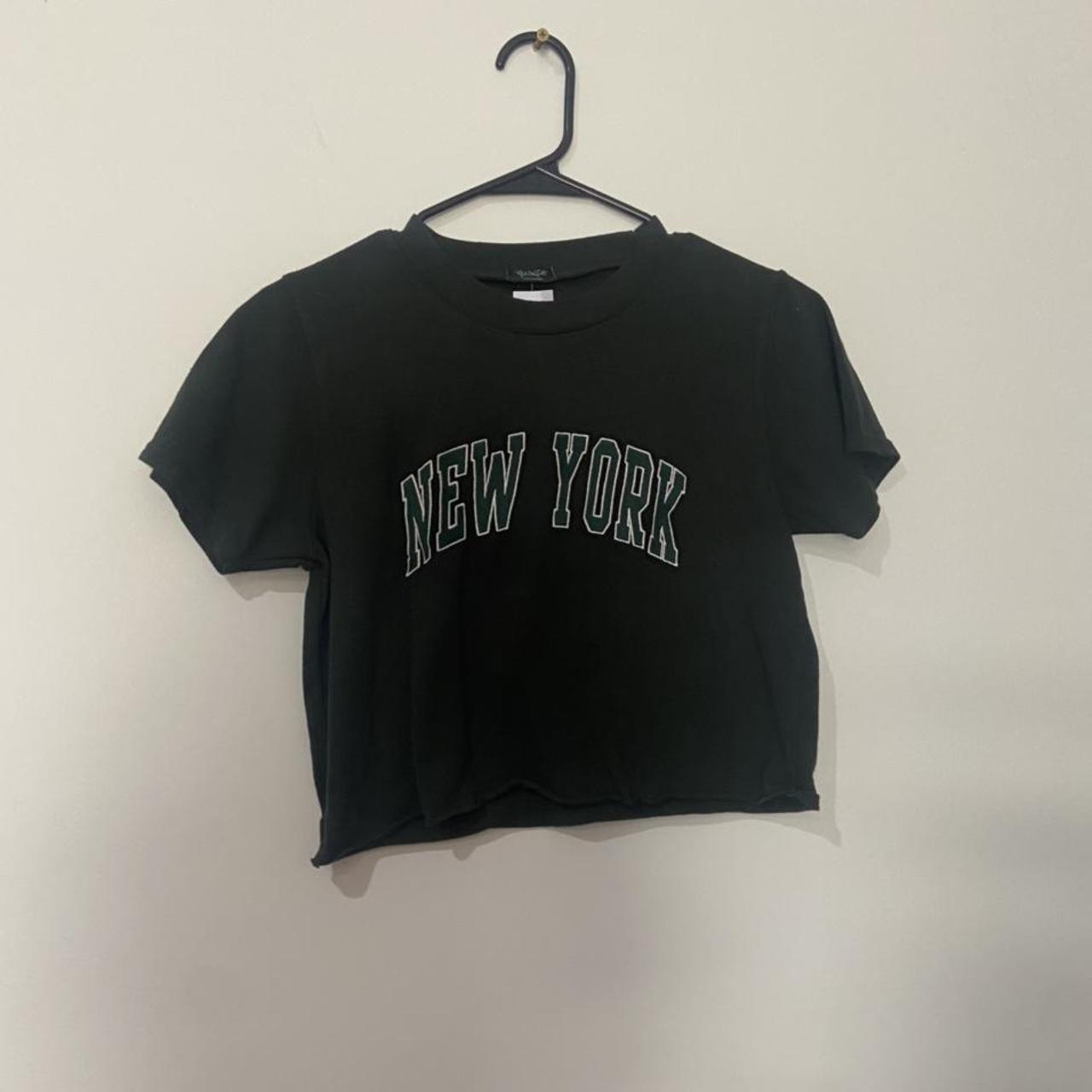 Dark Green Brandy Melville “New York” Cropped Tee -... - Depop