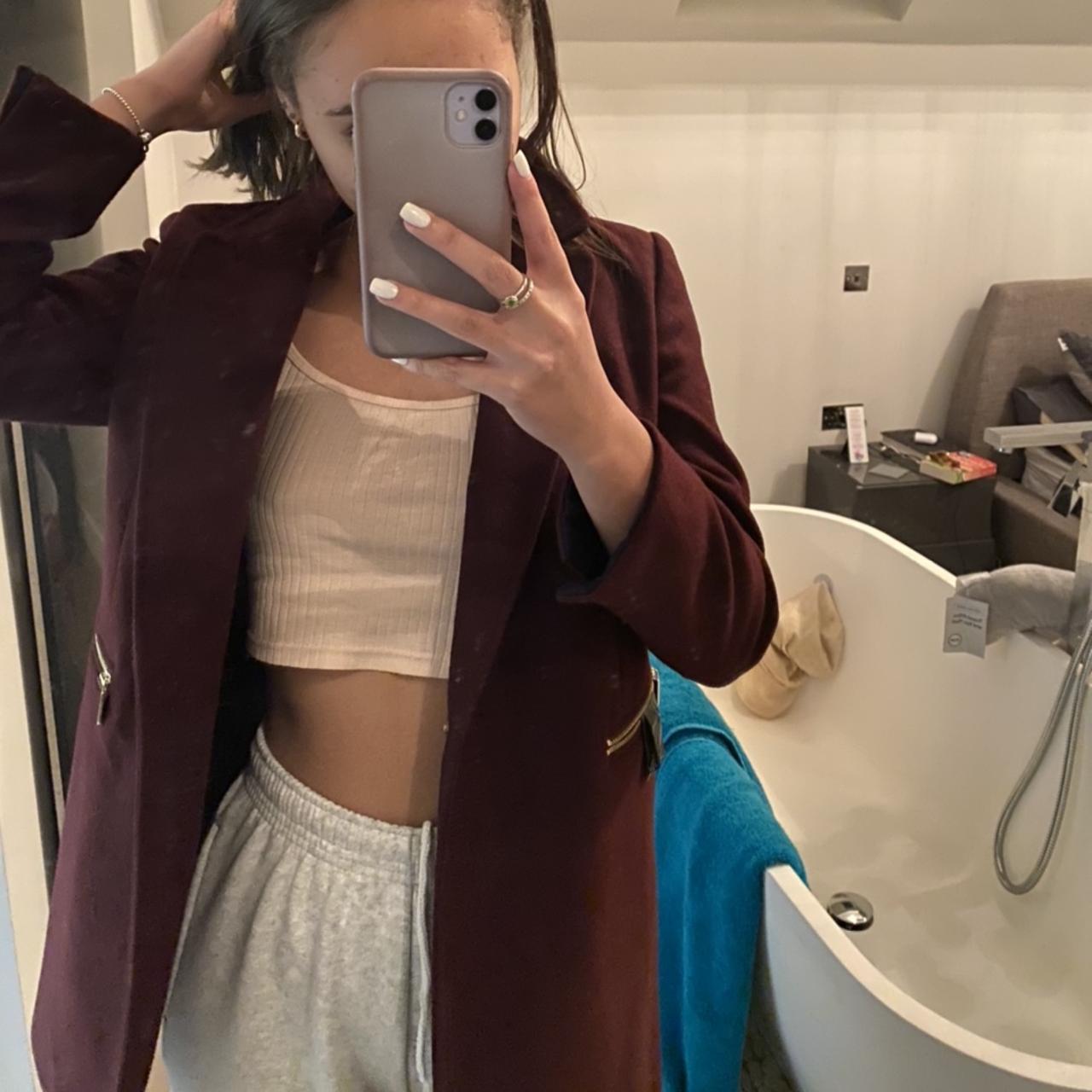 burgundy suede coat topshop size 6 bought for around... - Depop