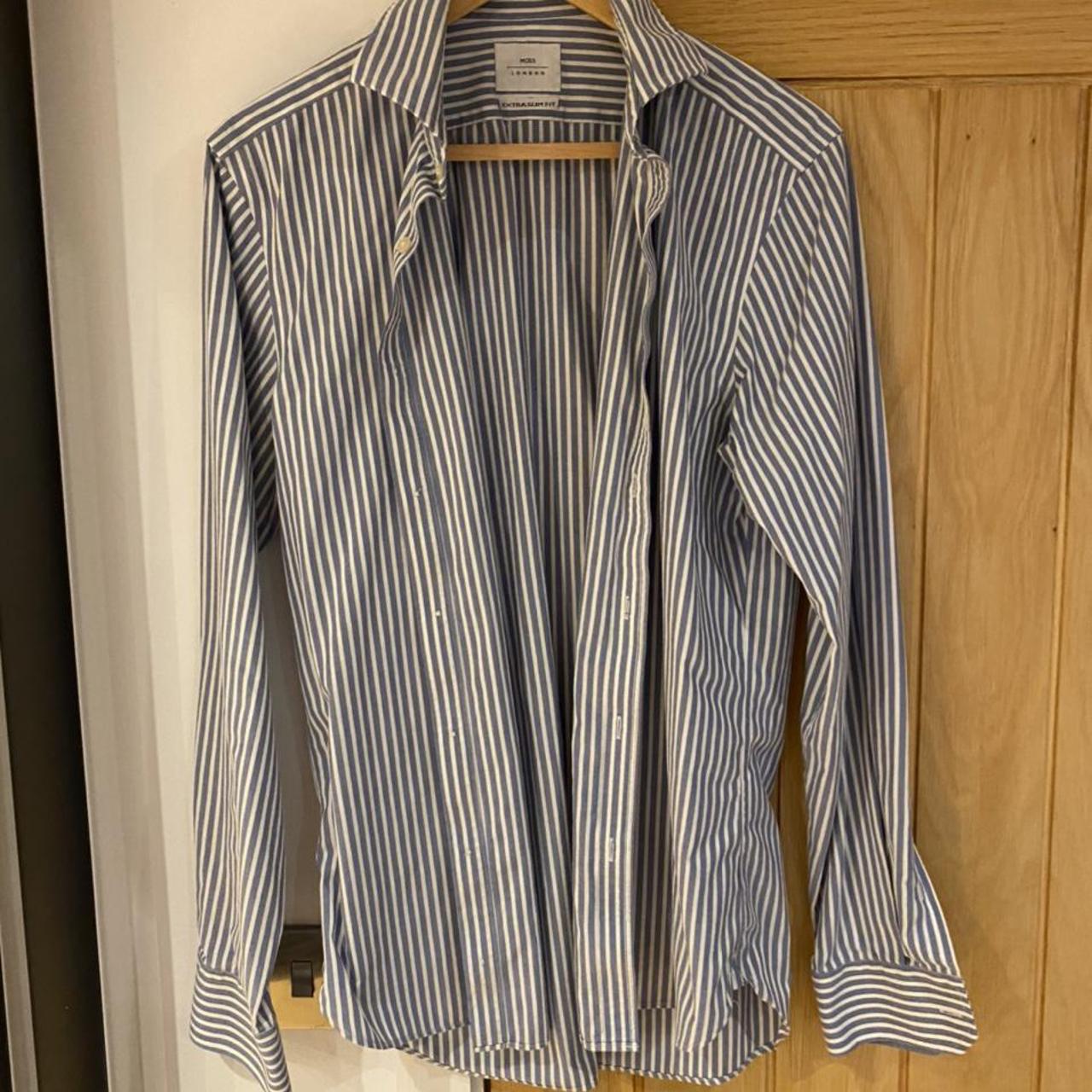 Blue and white striped Moss Bros formal shirt Depop