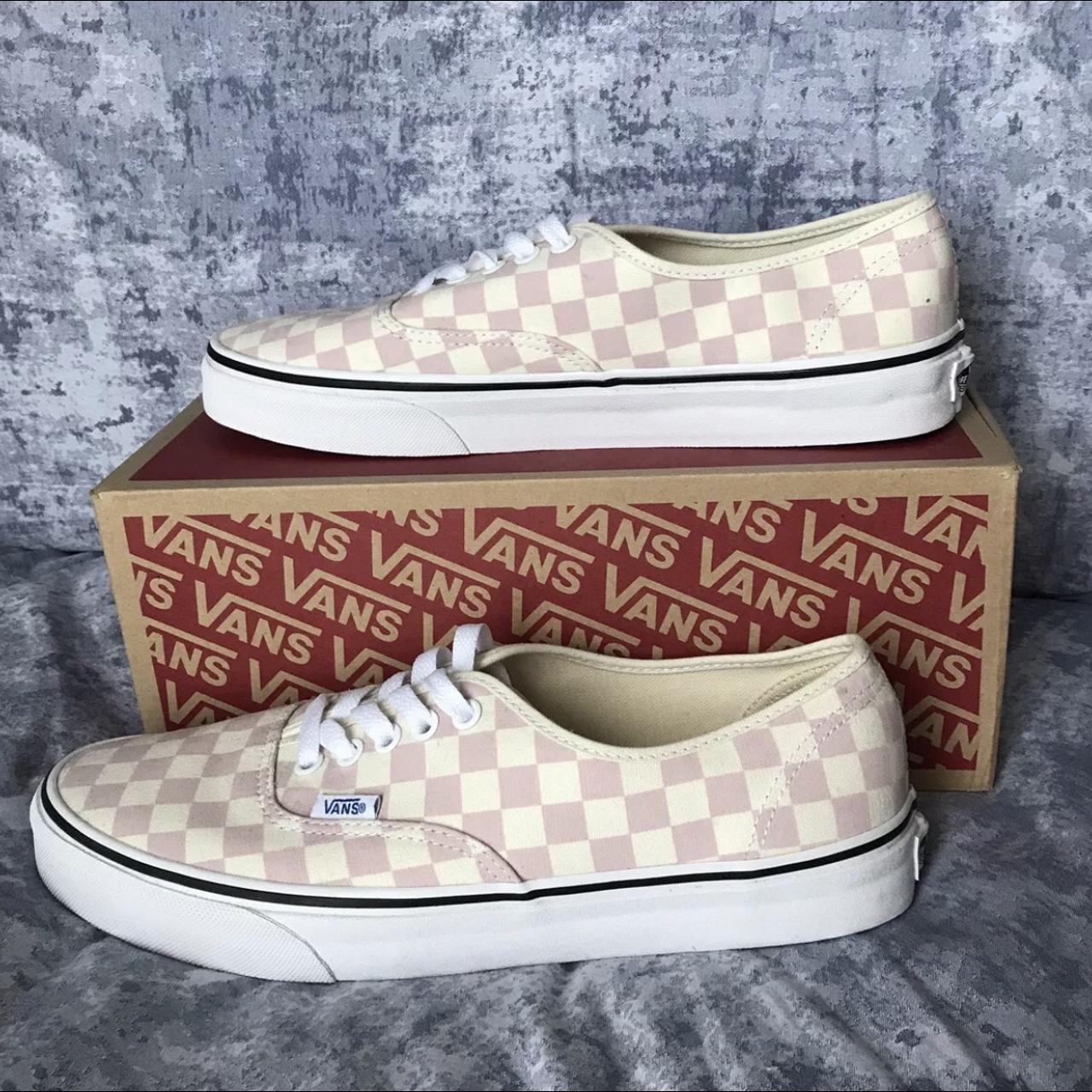 pink and cream checkered vans