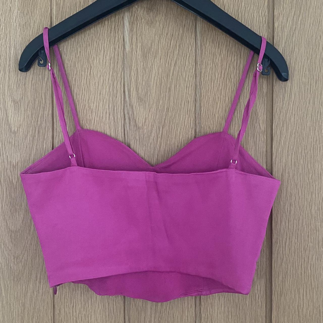 pink zara corset top with ribbing zip on the side - Depop