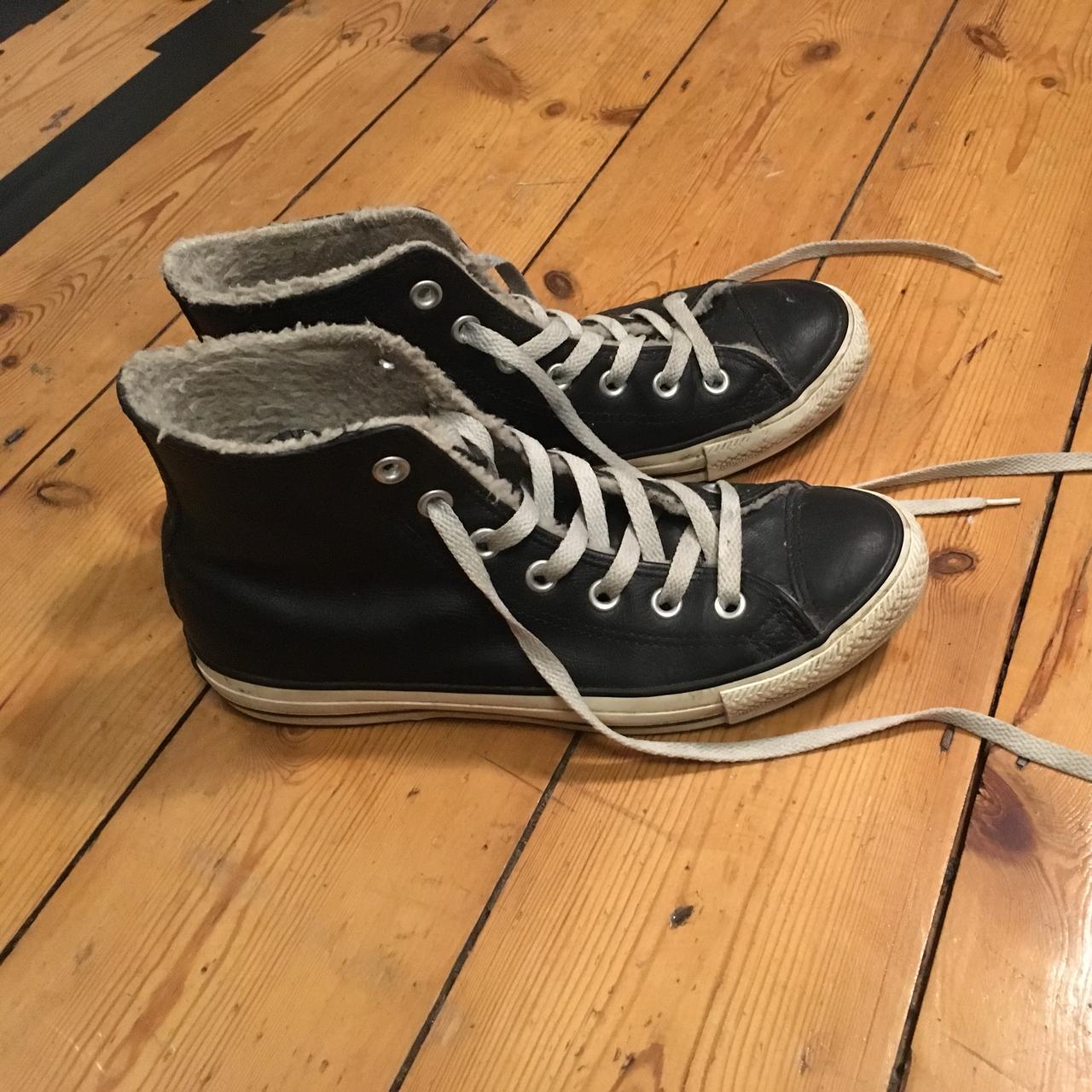 Black leather best sale fur lined converse