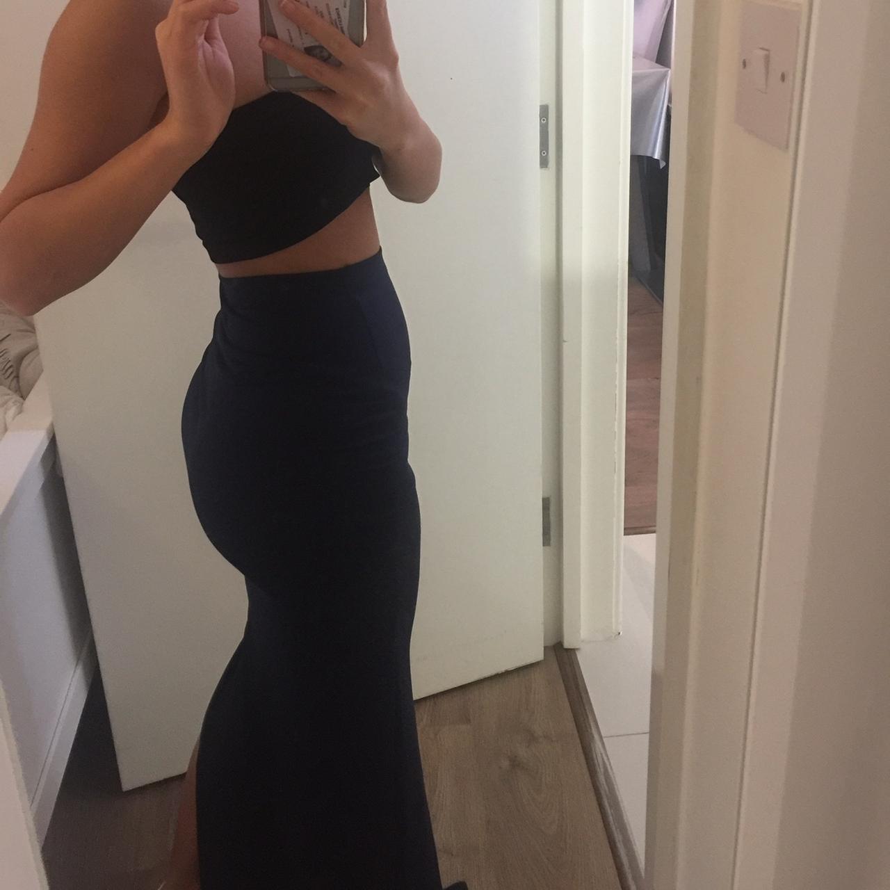 Navy Blue Bodycon Slit Skirt Slit On One Side Depop