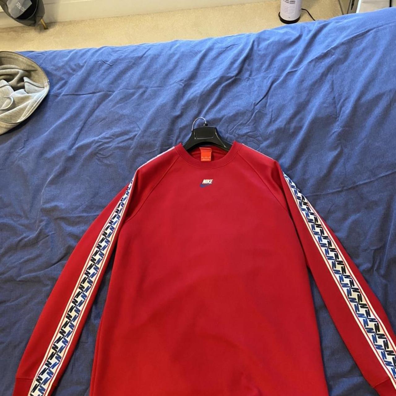 Nike Red Sweatshirt with tapered print Excellent... - Depop