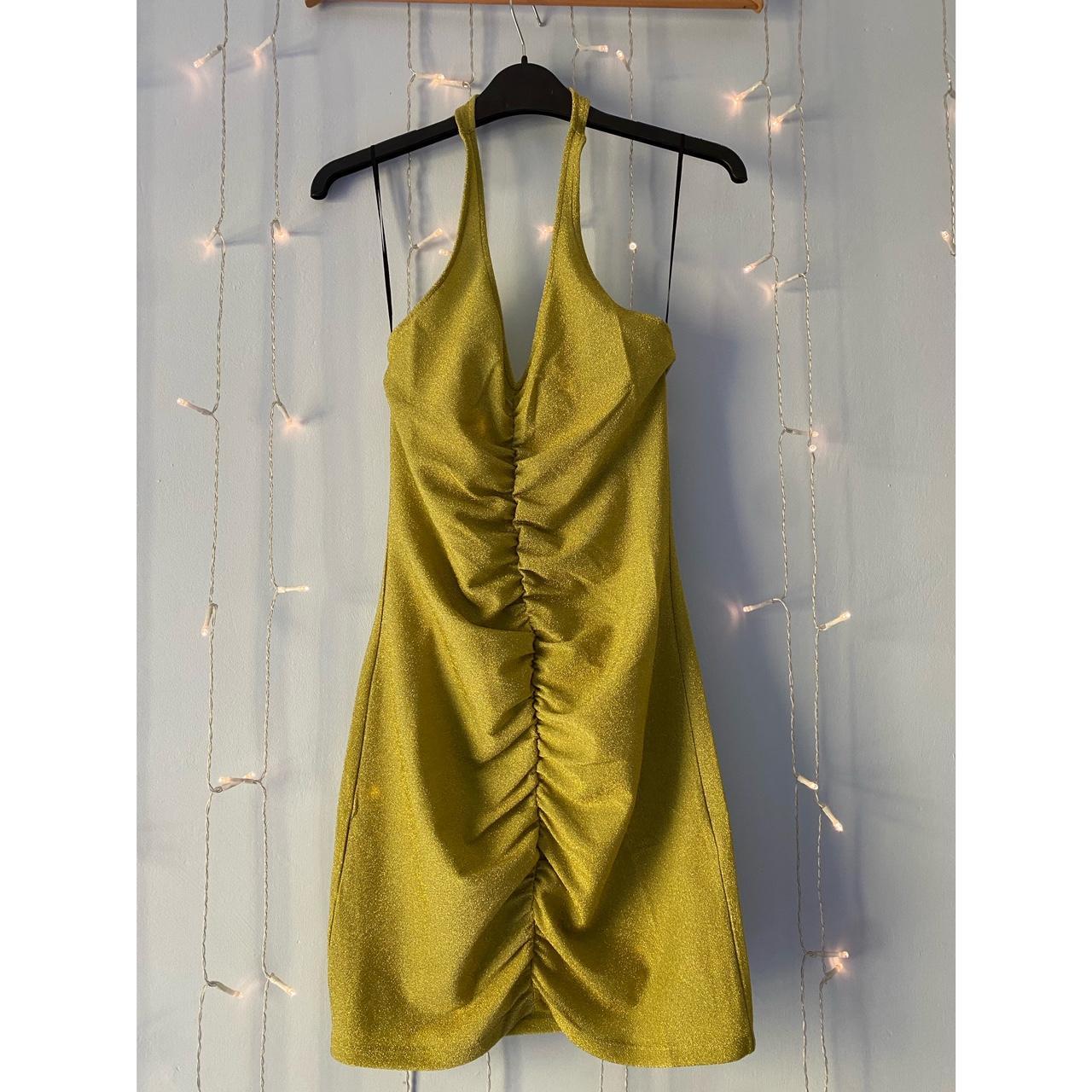 H&M Women's Green and Gold Dress | Depop