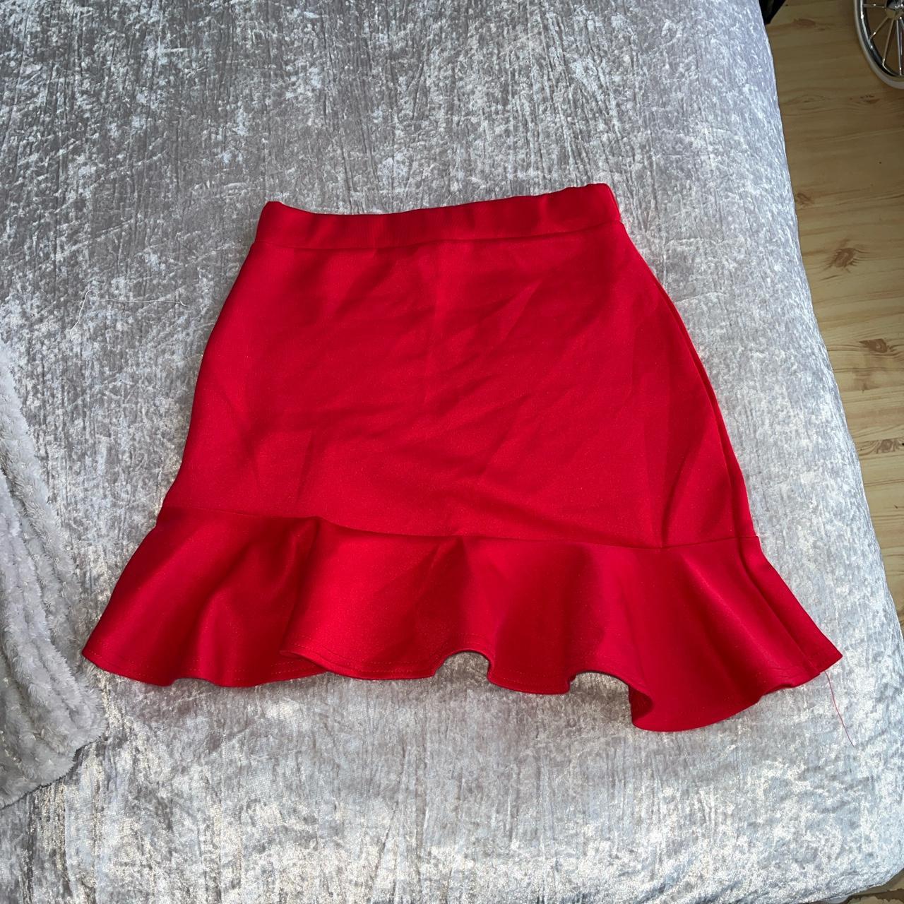 PLT Red scuba material skirt Size 8 Worn once - Depop