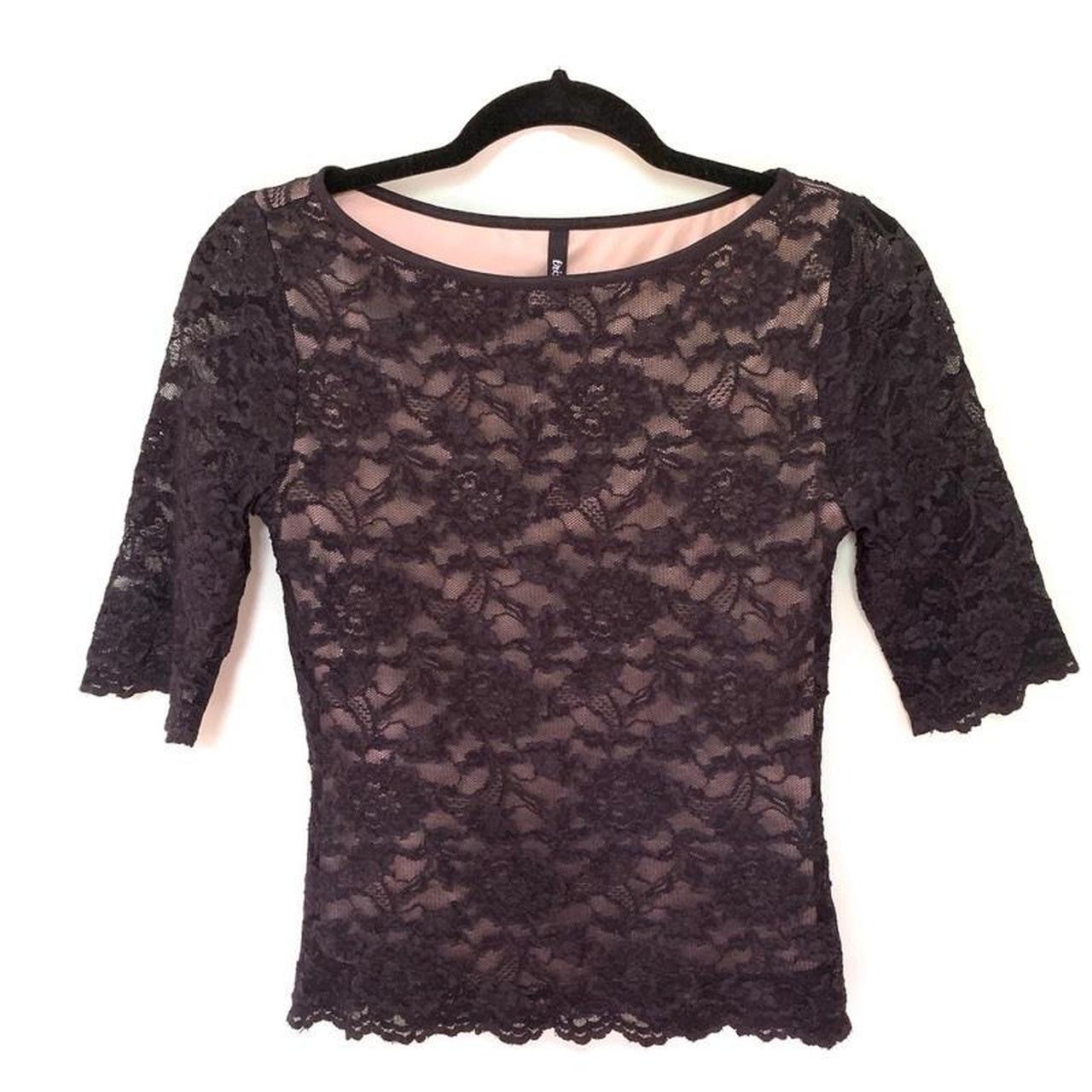 Sexy Y2K black lace illusion top with nude lining... - Depop