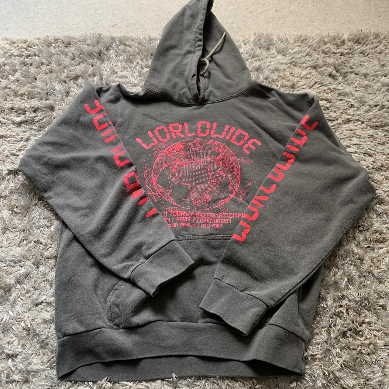 Grey with pink neon Worldwide slogan hoodie from