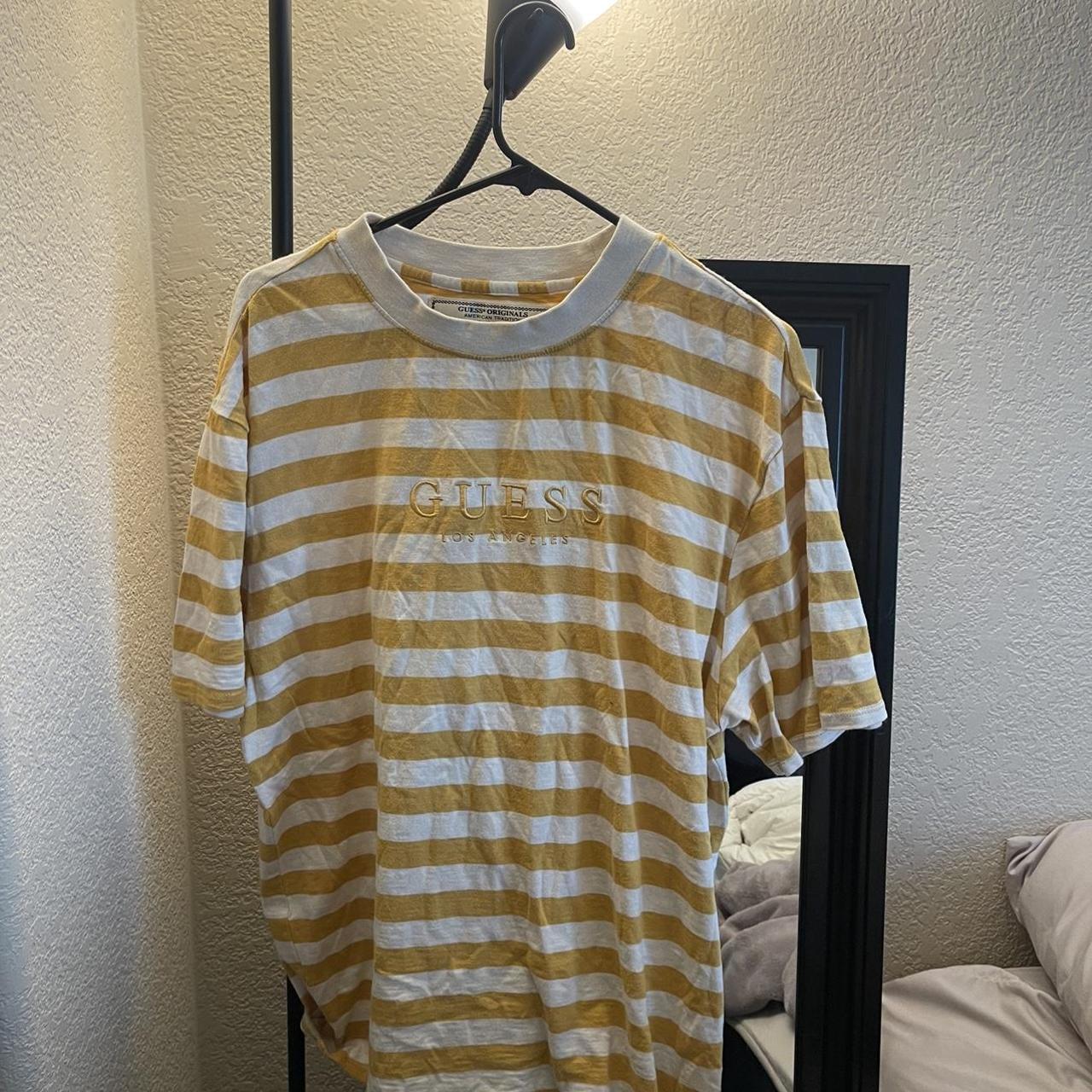 Yellow and white store striped guess shirt