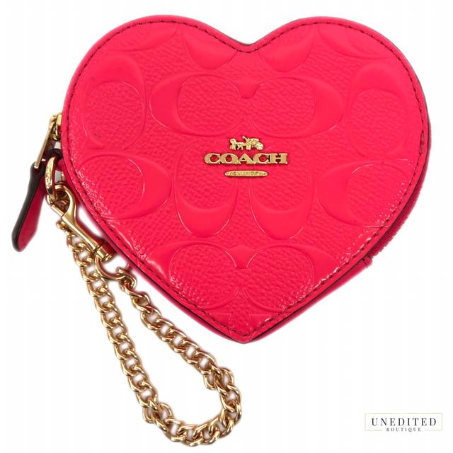 COACH Heart Coin Case In Signature Leather in Pink