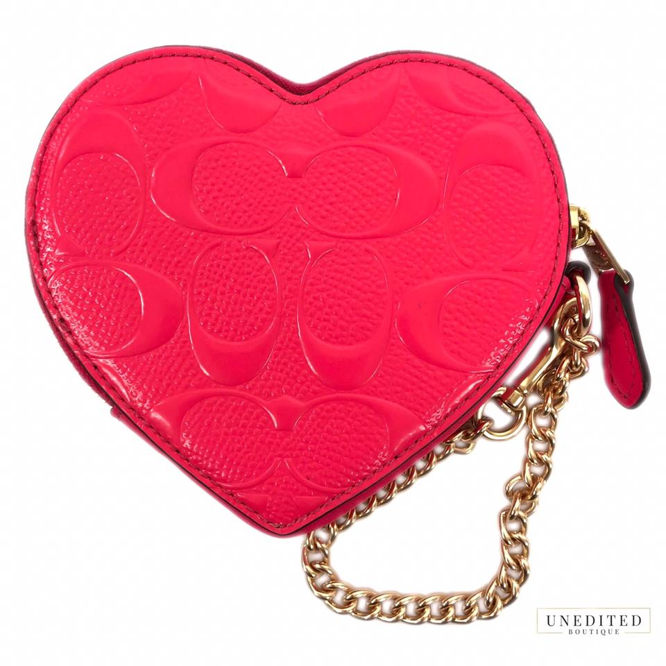 COACH F39153 - HEART COIN CASE IN SIGNATURE LEATHER - NEON YELLOW/LIGHT  GOLD