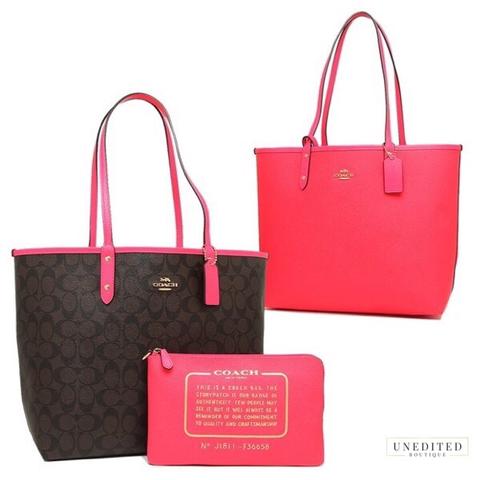 Coach pink store reversible tote