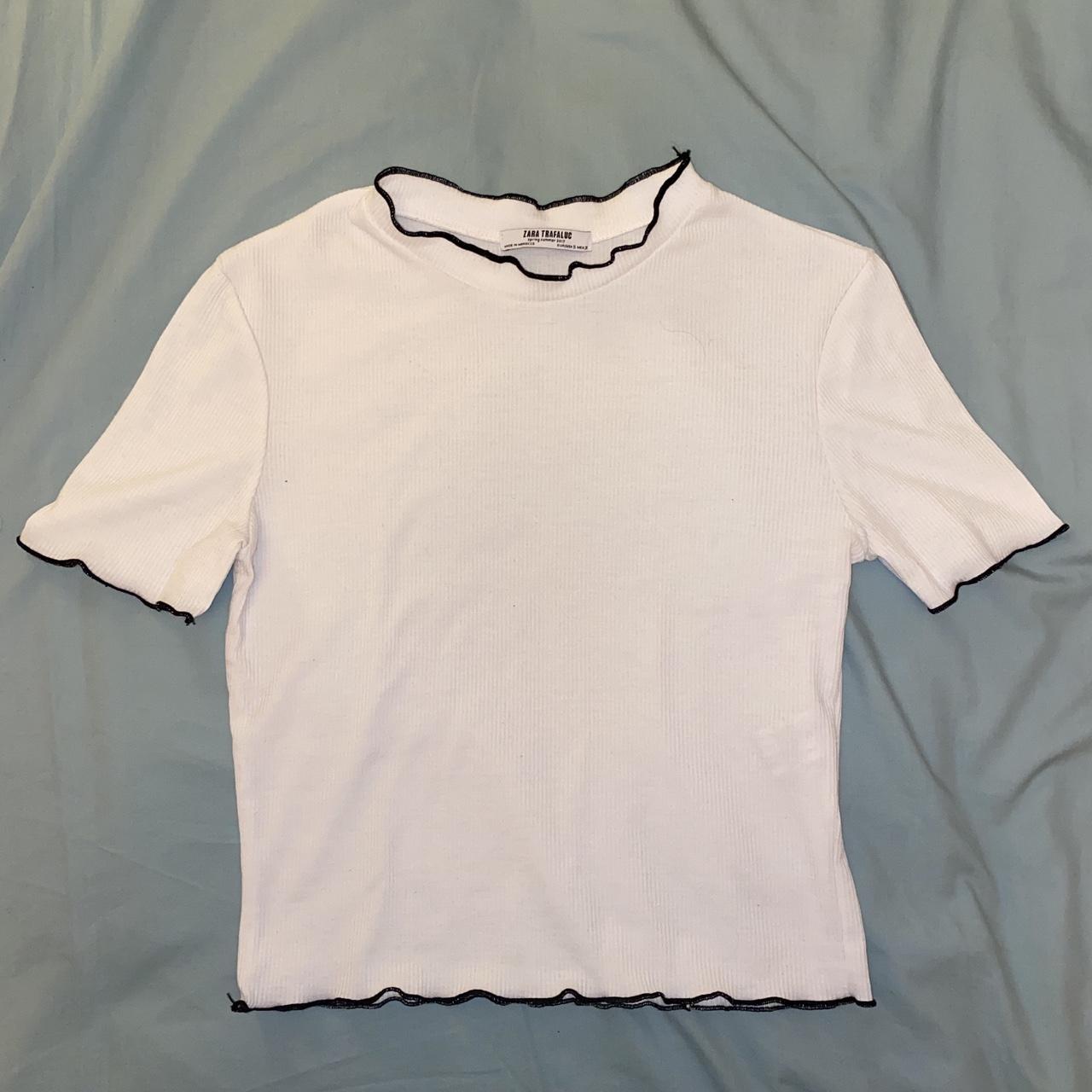 Zara• White ruffle top• Size small• Mock neck• Black... Depop