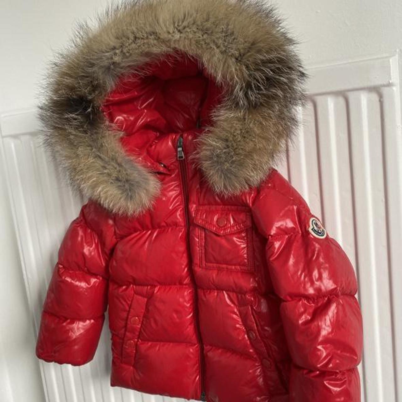 Red moncler jacket with deals fur hood