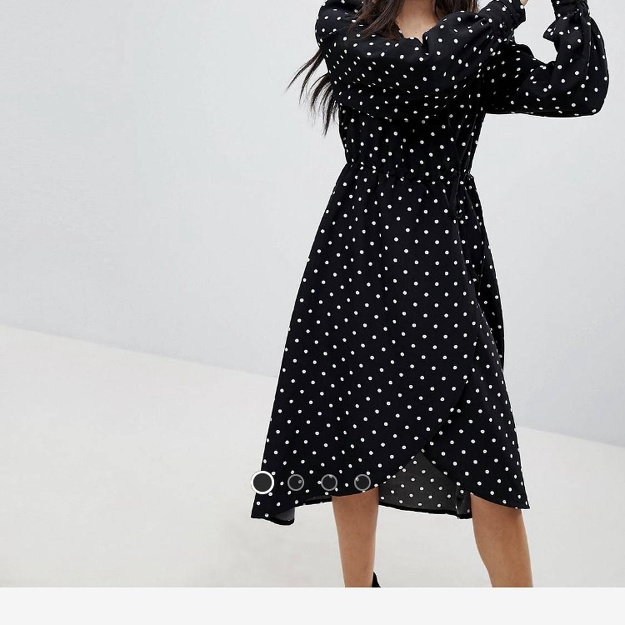 Monki wrap dress. Super cute polka dot dress. Black... - Depop