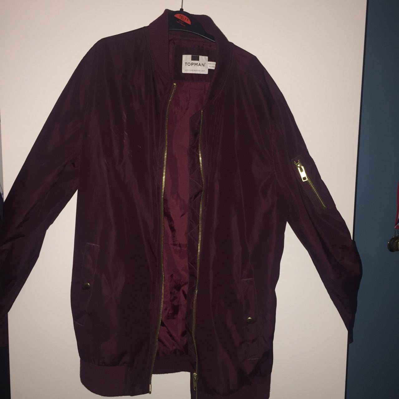 Stylish Topman burgundy bomber jacket with gold zip... - Depop