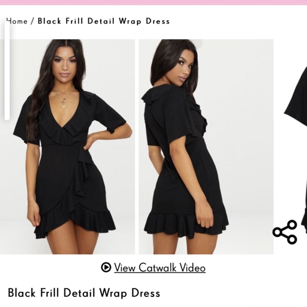Black Frill Detail Wrap Dress