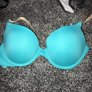 Turquoise strapless bra. Victoria's Secret Pink size - Depop